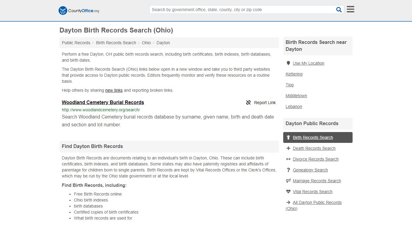 Dayton Birth Records Search (Ohio) - County Office